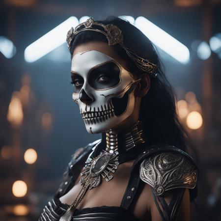 photo realistic, ultra details, natural light ultra detailed portrait of a female necromancer,  ((skeleton female face volumetric fog)), Hyperrealism, breathtaking, ultra realistic, ultra detailed, cyber background, cinematic lighting, highly detailed, breathtaking, photography, stunning environment, wide-angle,photo realistic, ultra details, fancy black bra,fancy belt,((dynamic pose)),
octane render, Unreal Engine 5, Cinematic, Color Grading, portrait Photography, Ultra-Wide Angle, Depth of Field, hyper-detailed, insane details, Photoshoot, Shot on 70mm lens, Tilt Blur, Shutter Speed 1/1000, F/22