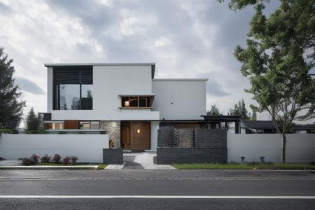 zhuai_rural architecture, modern style, single house, front view, outdoors, scenery, house, sky, tree, building, cloud, road, day, window, power lines, cloudy sky, street, blue sky, fence, snow, utility pole,
best quality, realistic, photorealistic,ultra detailed,8K,High quality texture,intricate details,detailed texture,finely detailed,
RAW photo, photo of building, (high detailed skin:1.2),  uhd, dslr, soft lighting, high quality, film grain, Fujifilm XT3
 <lora:rural architecture_v1.0-000018:1>