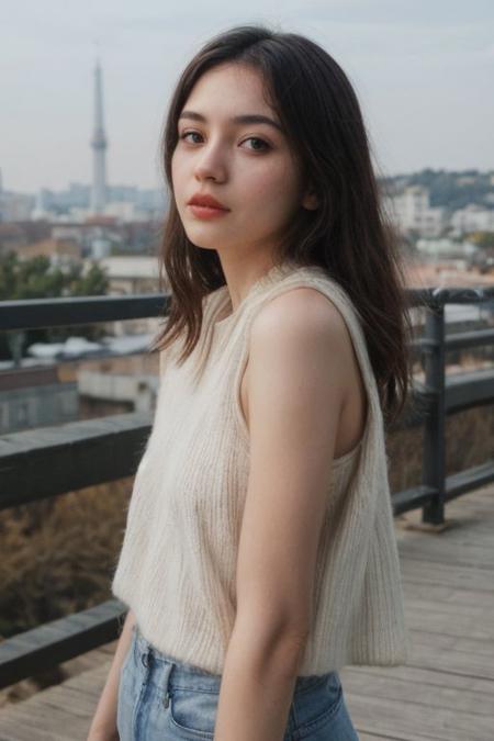 one pretty european girl, solo, blonde hair, long hair, blue eyes, parted lips, curvy, big tits, sagging breasts, cleavage, necklace, jewelry, tank top, (looking at viewer), bokeh, upper body, looking at viewer, film grain, cowboy shot, epiCPhoto, <lora:pytorch_lora_weights:0.5>, <lora:breastsizeslideroffset:0.2>, <lora:picxer_real:0.7>, <lora:InstantPhotoX3:0.4>, <lora:more_details:0.6>