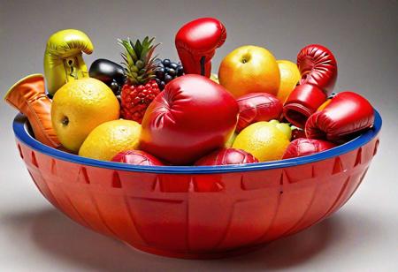 Fruit 'Punch' Bowl:
    Illustrate a bowl filled with various fruits, each wearing boxing gloves and engaged in a playful "punching" match.