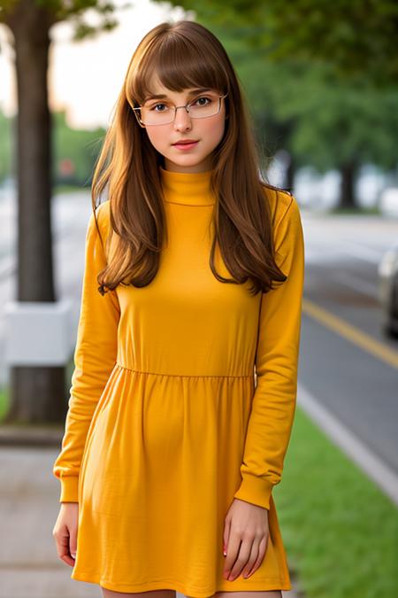 a photo of AM167_Vika,
25 years old woman in (thick frame glasses) weared (long-sleeve high neck dress:1.2)
walking along the riverbank in the city, 
soft light, golden hour, cheerful mood, shoulder shot, close up, 
4k textures, natural skin texture, skin pores, adobe lightroom, photolab, intricate, highly detailed, sharp focus, professional photo, insane details, intricate details, hyperdetailed, hyperrealistic