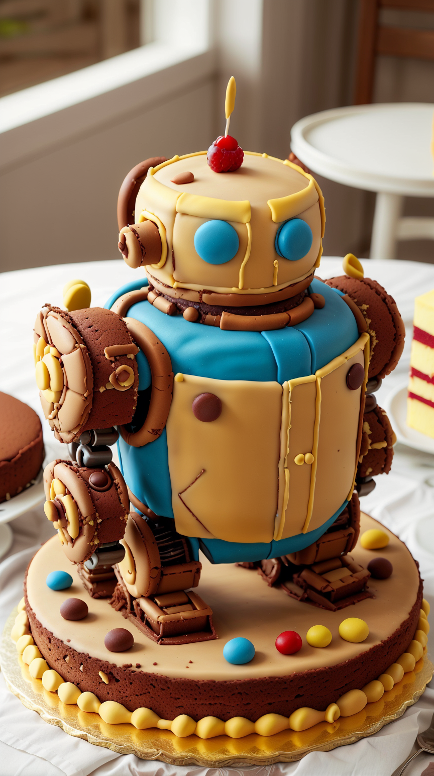 CakeStyle mech. Marzipan cake shaped like mech. <lora:CakeStyle:0.55>
