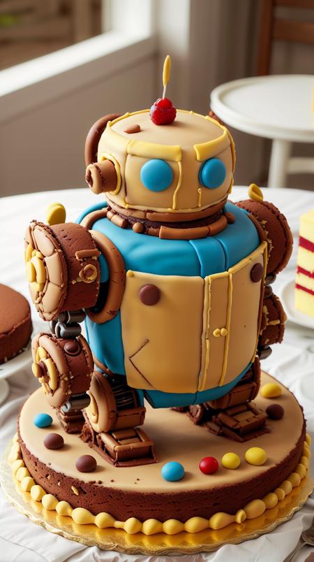 CakeStyle mech. Marzipan cake shaped like mech. <lora:CakeStyle:0.55>