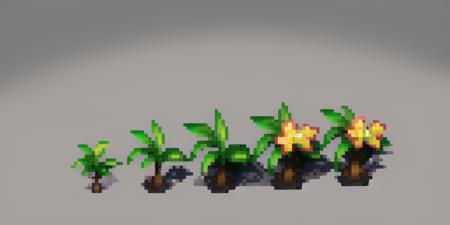 tree,five trees,plant growth process, reference table, no people, flower, gray background, simple background, growth stage, five stages, from young bud to luxuriant, still life, plant, leaf, soil,pixel,pixel art,pixelart,xiangsu,xiang su,no humans <lora:pixel plant growth:1>, masterpiece,best,quality