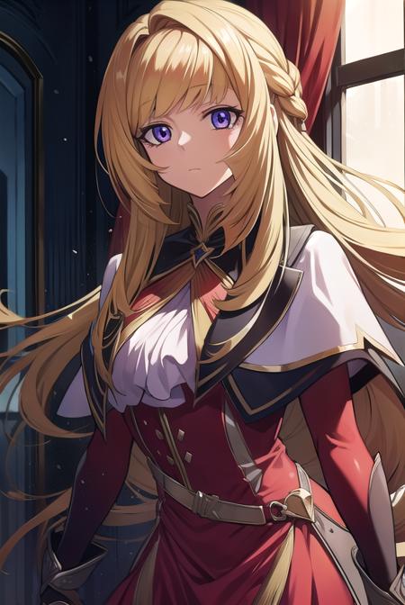 kudeliaainabernstein, <lyco:kudeliaLYCORIStest:1>,
kudelia aina bernstein, (purple eyes:1.1), long hair, blonde hair, bangs, blunt bangs,
BREAK gloves, dress, red dress, white gloves, capelet, gown, red gown, apricot, black apricot,
BREAK looking at viewer,
BREAK indoors,
BREAK <lora:GoodHands-vanilla:1>, (masterpiece:1.2), best quality, high resolution, unity 8k wallpaper, (illustration:0.8), (beautiful detailed eyes:1.6), extremely detailed face, perfect lighting, extremely detailed CG, (perfect hands, perfect anatomy),