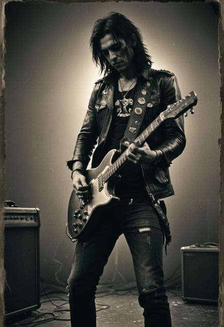 realism, epic world, brutal rocker, faded film, desaturated, award winner art, artstation, 35mm photo, grainy, vignette, vintage, lomography, stained, highly detailed, found footage, highly detailed, volumetric, dramatic lighting,  <lora:detailed_hands:0.6> <lora:Old_Photo_XL_V1:0.2>