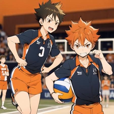 <lora:Shoyo Hinata:0.7>,Shoyo Hinata,ultra detailed face,1boy,short orange hair,volleyball outfit,focused look,short neck,pointy chin,cat eyes,full body,solo,receving the ball with his hands