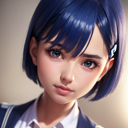 ultra realistic 8k cg, picture-perfect face, flawless, clean, masterpiece, professional artwork, 1girl, blue hair, short hair, ichigo, hairclip, uniform, <lora:qqq-ichigo-v1:0.8>