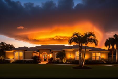 sunset, Florida, Sarasota, real estate, dramatic sunset, clouds, golden hour, golden ratio composition,  intricate detail , 8k, , dynamic, cinematic, ultra-detailed, full background,  epic location, vacation photography, magical location, epic, sparkle, glitter, scenery, ((no humans)), drizzle, beautiful, (shiny:1.2), monolithic, bloom:0.4, sparkle, extremely detailed, multicolored fire theme, alluring lighting, rim lighting, HD. Photography real estate photography by Larry Hanna, Jason Miller, Anthony Dimaano, Alex Tonetti, Shawn Talbot.