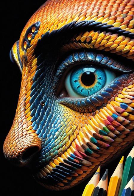 masterpiece, best quality, very aesthetic, absurdres,(score_9, score_8_up, score_7_up), createconcept, addmicrodetails, Pencil_morph_style, simple pencil background, a (snake) made out of pencil pencil pencil, glowing eyes, vivid eye color, (beautiful eyes:1.2), (gradient iris, crisp iris edges), confident pose, action dynamic pose, lazypos