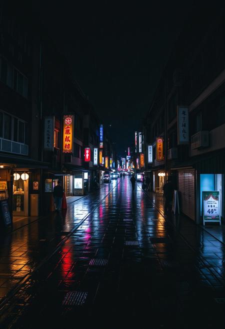 kyoto at night, raining