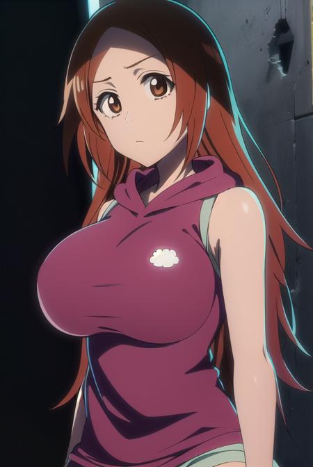 inoueorihime, <lora:inoueorihimeTBWtest:1>,
inoue orihime, long hair, orange hair, (brown eyes:1.5), (large breast:1.2),
BREAK sthighhighs, shorts, sleeveless, hood, hoodie, pink hoodie,
BREAK looking at viewer,
BREAK outdoors,
BREAK <lora:GoodHands-vanilla:1>, (masterpiece:1.2), best quality, high resolution, unity 8k wallpaper, (illustration:0.8), (beautiful detailed eyes:1.6), extremely detailed face, perfect lighting, extremely detailed CG, (perfect hands, perfect anatomy),