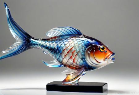((vibrant fish made of Murano glass:1.4)), (   
  Realistic photography of a Murano glass fish placed on a desk.   stained glass pattern:1.3), (iridescent colors:1.3), (light refraction through translucent ), (detailed close-up:1.2), (floating gently in warm light:1.1), (surreal elegance:1.2), murano_glass_style