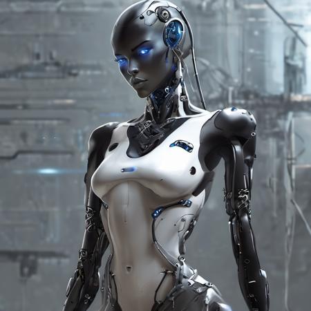 FUNDING, future, concept robot, black robot 1girl,