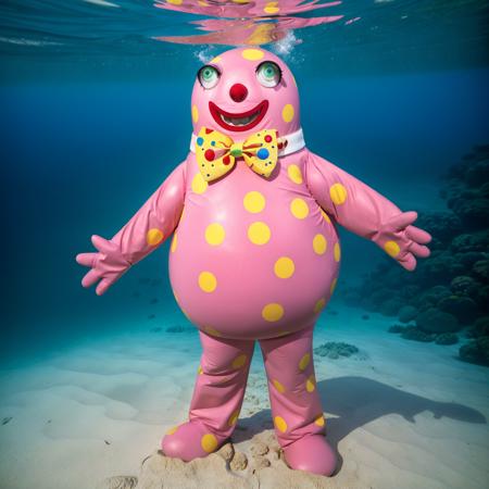 RAW photo, analog style, Mr_Blobby, solo, full body, swimming towards viewer, in the ocean, underwater, <lora:Mr_Blobby:0.65>, masterpiece, 8k, highly detailed, ((HDR))