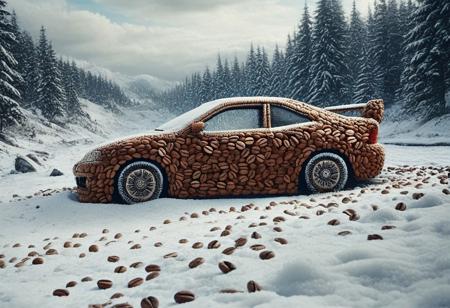cuteup, cute, cutieup, car made of coffee beans, coffee beans, cat made of coffee beans, snow, ice, Surreal with macabre undertones, earthy surreal edge,  car made out of countless coffee beans, snow, ice, hyper detail, masterpiece, score_10, randshadscree, anime drawing style, anime movie, driving at high speed,countless galaxy,yellow,  sports car made out of fr0stwrld, snow, ice, bright blue and yellow energized sport car, score_9, score_8_up, score_7_up, score_6_up, shiny, driving, shiny, cloudy forest, Made of fluffy clouds, clutter, trash, fr0stwrld, snow, ice, coffee beans, coffee, cafe,