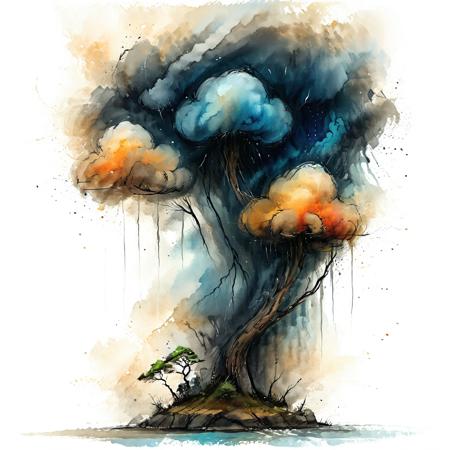 landscape scenery, watercolor and ink style, white background, artistic and abstract, key visual, ink painting art, vibrant colors, minimalism, soft brush strokes, thunderstorm  <lora:Cute_Drawing:0.8> <lora:hyperkraximalism_v1-1:0.8>