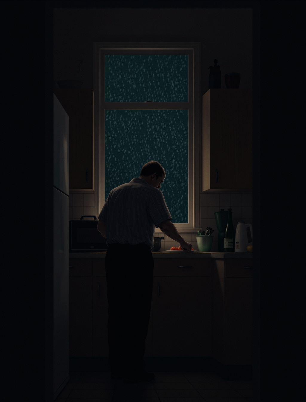 poster_art_depicting_a_cramped__dimly_lit_apartment_kitchen__with_a_single_parent_silently_preparing_a_meager_dinner__rain_streaking_the_window_4169775859.png