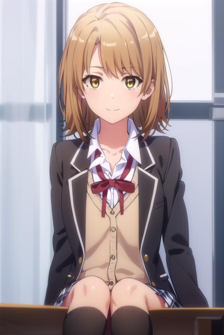 irohaisshiki, <lora:iroha isshiki s2s3-lora-nochekaiser:1>, 
iroha isshiki, short hair, brown hair, (brown eyes:1.5), smile,
BREAK skirt, shirt, ribbon, school uniform, jacket, white shirt, open clothes, socks, open jacket, black jacket, plaid, kneehighs, plaid skirt, blazer, cardigan, black socks, pink cardigan, sobu high school uniform,
BREAK indoors, classroom,
BREAK looking at viewer,
BREAK <lyco:GoodHands-beta2:1>, (masterpiece:1.2), best quality, high resolution, unity 8k wallpaper, (illustration:0.8), (beautiful detailed eyes:1.6), extremely detailed face, perfect lighting, extremely detailed CG, (perfect hands, perfect anatomy),