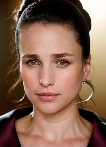 closeup portrait of skswoman, nervous , wearing haute couture garments , with ash brown Ponytail , background dungeon epic (photo, studio lighting, hard light, sony a7, 50 mm, matte skin, pores, colors, hyperdetailed, hyperrealistic), <lyco:Andie MacDowellV2:1.2>