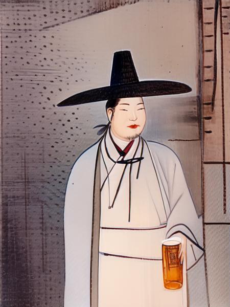 shinyunbok anime, (exceptional, best aesthetic, new, newest, best quality, masterpiece, extremely detailed, waifu:1.2), portrait of a man with a hat holding a beer bottle