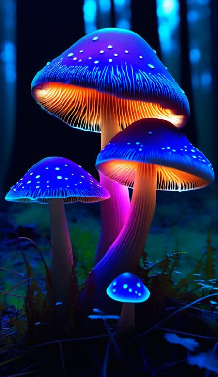 beautiful glowing mushrooms, incredible, bioluminescent