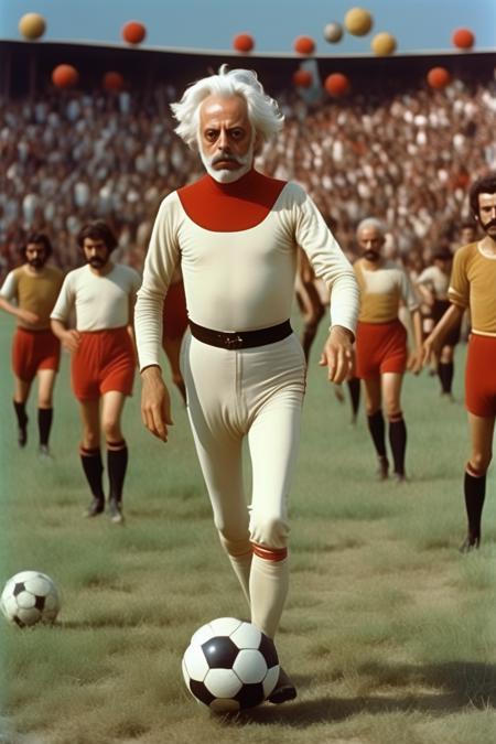 <lora:Alejandro Jodorowsky Style:1>Alejandro Jodorowsky Style - photo alejandro jodorowsky playing soccer as in a jodorowsky movie