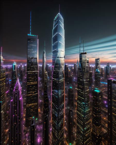 Skyline canvas, graffiti artists using holographic spray cans to paint luminous murals on virtual skyscraper walls. , <lora:CP_SD15:1>