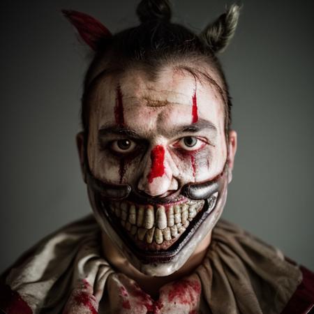 RAW photo, portrait,  tw1sty man, bloody mouth, bloody face, mask <lora:tw1sty-v5-000049:0.8>8k uhd, dslr, soft lighting, high quality, film grain, Fujifilm XT3, simple background