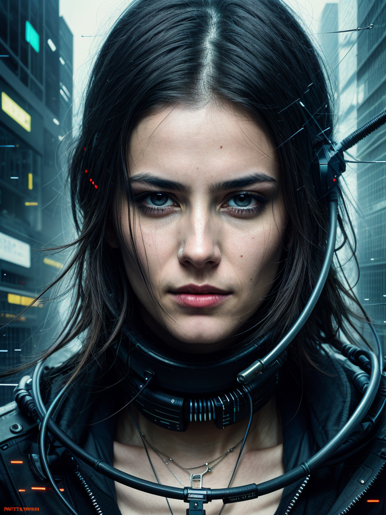 hyperrealistic portrait of a cyberpunk hacker woman, by Guy Denning, by Johannes Itten, by Russ Mills, fine detailed face,...