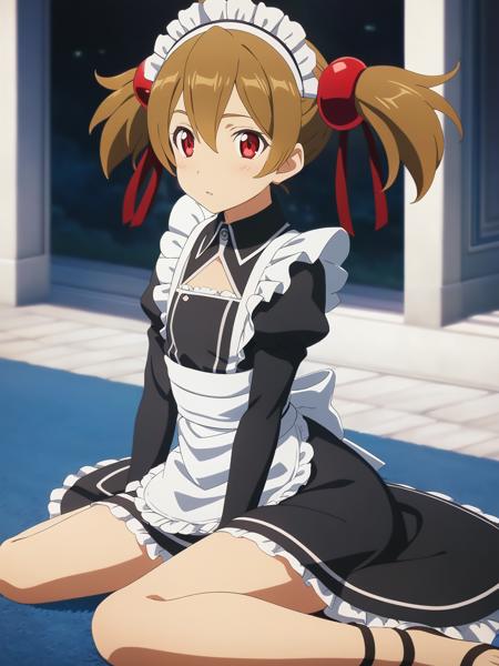 dssilica, brown hair, short twintails, red eyes, hair ribbon, flat chest, maid, maid apron, maid headdress, 1girl, solo
BREAK
sitting, wariza, luxury manor, depth of field, cinematic, game cg, anime screencap, official art, masterpiece, best quality
<lora:dssilica_a3b:1>