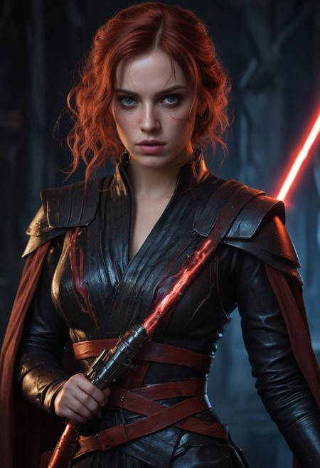 High resolution ultra-realistic of Beautiful Dark Sith girl, 8k, capturing the intensity of the moment, cinematic lighting, standing on a bloody and turbulent battlefield in a bloody battle, wavy red hair, realistic dirty pale face, realistic blue eyes, beautiful hourglass figure, burning in a Star Wars Town, intricately designed Star Wars style clothes dirty black-red robes, Star Wars Aesthetic, perfect athletic figure, beautiful Dark Sith Knightess, ultra realistic, cinematic style, vigorous and seductive, athletic figure, Star Wars style, dramatic lighting, wet and sweaty skin, dirty pale skin, athletic figure, dark fantasy, dramatic lighting, Greg Rutkowski style, Dark Sith Knightess on in Jedi dress, hyper-detailed, hyper-realistic, natural light, extremely intricate details, masterpiece, epic, bright colours, Attractive 21 old years girl, beautiful firm Breasts, sharp focus, digital painting, Photograph Taken on Nikon D750, Alphonse Mucha, 8K, athletic figure, Hyperdetailed, hyperrealism, Attractive, Attractive bust girl, asymmetric balance
