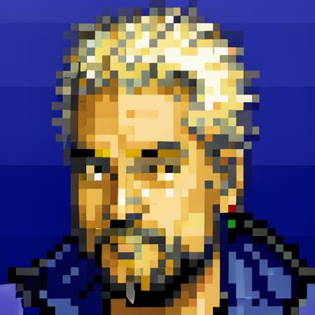 <lora:Final Fantasy 6 Portraits - V1-000004:0.85> Final_Fantasy_6_portrait, SNES, low resolution, pixelart, blue background,    <lora:guyfieri_v1:0.8> guyfieri man