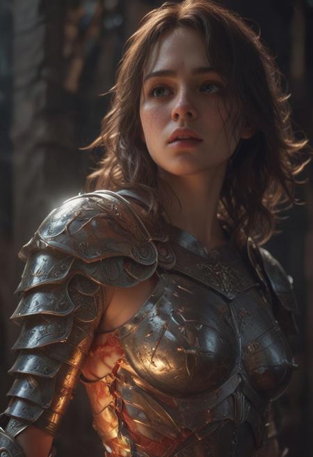 High resolution ultra-realistic of Beautiful Warrior Joan of Arc, 8k, capturing the intensity of the moment, cinematic lighting, standing on a bloody and stormy battlefield in bloody battle, wavy black hair, realistic dirty pale face, realistic brown eyes,  beautiful hourglass figure, burning in a medieval Town, intricately designed iron and silver armor, Dark Ages Aesthetic, perfect athletic figure, beautiful Warrior Joan of Arc, fire, ultra realistic, cinematic style, vigorous and seductive, athletic figure, dark fantasy, dramatic lighting, wet and sweaty skin, dirty skin, athletic figure, dark fantasy, dramatic lighting, Greg Rutkowski style,, Warrior Joan of Arc on in iron armor, hyper-detailed, hyper-realistic, bright colours, Attractive 21 old years girl, Attractive, beautiful firm Breasts, sharp focus, digital painting, Photograph Taken on Nikon D750, Alphonse Mucha, 8K, athletic figure, Hyperdetailed, hyperrealism, Attractive, Attractive bust girl, asymmetric balance