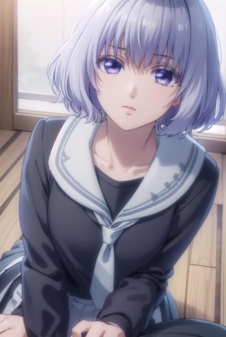 nanamishiranui, <lora:nanami shiranui s1-lora-nochekaiser:1>,
nanami shiranui, short hair, bangs, (purple eyes:1.1), grey hair, mole, mole under eye,
BREAK skirt, long sleeves, school uniform, necktie, serafuku, sailor collar,
BREAK indoors, classroom,
BREAK looking at viewer, (cowboy shot:1.5),
BREAK <lyco:GoodHands-beta2:1>, (masterpiece:1.2), best quality, high resolution, unity 8k wallpaper, (illustration:0.8), (beautiful detailed eyes:1.6), extremely detailed face, perfect lighting, extremely detailed CG, (perfect hands, perfect anatomy),