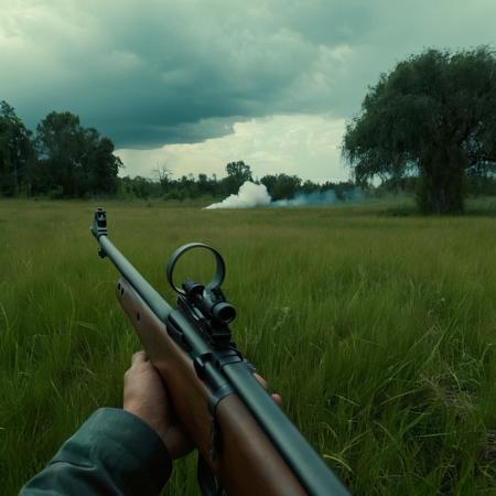 cinematic film still of  <lora:Modern Warfare style:1>
POV point of view a man holding a long-barreled rifle in a field modern warfare style,outdoors,sky,day,cloud,tree,no humans,cloudy sky,ground vehicle,scenery,motor vehicle,ruins,tank,power lines, shallow depth of field, vignette, highly detailed, high budget, bokeh, cinemascope, moody, epic, gorgeous, film grain, grainy