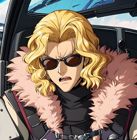 Ratsel Feinshmecker Elzam von Branstein shades blonde fur coat  long hair srw super robot wars super robot taisen