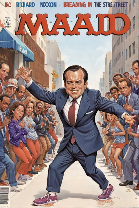 mad-magazine-cover, richard nixon breakdancing on the street