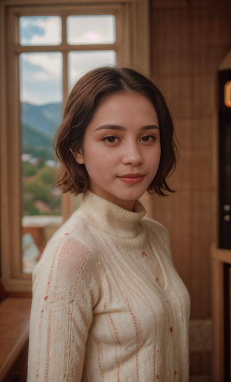 analog film photo solo, realistic, ((indonesian woman)), (((Blonde and teal dip dye hair, The Smullet Hairstyle))), (((Relieved, Mouth turned up slightly, eyes wide open, and a relaxed jaw.))), ((((Cashmere_sweater:1.4),(Wide-leg_trousers:1.3),(Blanket_scarf:1.2),(Mountain_cabin_background:1.3)))), ((70s style diner: a classic american diner with checkered floors, red leather booths, and a jukebox playing rock 'n' roll hits, where patrons enjoy burgers, milkshakes, and cherry pie)), ((dynamic pose)), PA7_Human-Likeness, PA7_Photo, high detailed, 8k, clear facial features, <lora:PAseer-SD15-LCM Quick:1> <lora:ReaLora:.2> skin <lora:[ID]_-_IIG_Gita:1> iig-gita <lora:GStyle_-_Photography_Style:.4> gstyle  . faded film, desaturated, 35mm photo, grainy, vignette, vintage, Kodachrome, Lomography, stained, highly detailed, found footage
