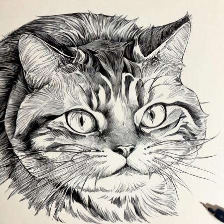 a cat close up
highres, hq, highly detailed,  line art, ink sketch 
 <lyco:kangmeng:1>