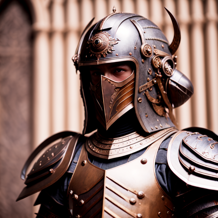 photo, close up of a person wearing a helmet and armor (BaroqueWarrior:1) <lora:djzBaroqueWarriorV21-Loha:1>