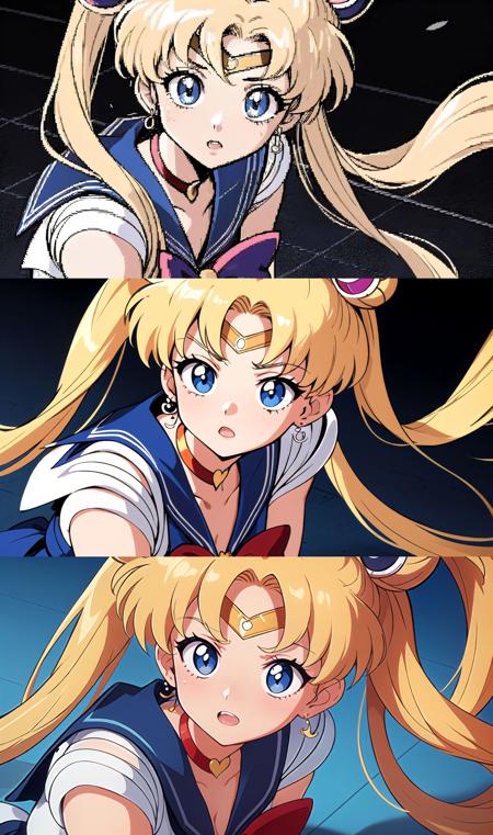 best quality, 1990s \(style\), upper body, solo, face focus, sailor moon redraw challenge \(meme\),
1girl, sailor moon, tsukino usagi, blonde hair, twintails, blue sailor collar, red bow, <lora:hifi_v10:-1>