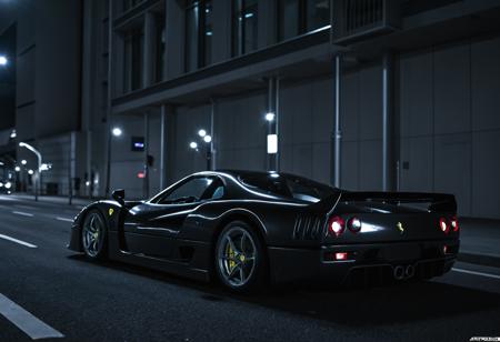 Techwear fashion car,supercar,ferrari style,ferrari f 4 0,<lora:CHV CLIP-ferrari:1>,Cornelisz Hendriksz Vroom,ferrari,<lora:Metroplex-Streets:1>,street photography,<lora:volumetric lighting-000005:1>,Alfred Manessier,volumetric lighting,,modern nocturnal background, . Futuristic, cyberpunk, urban, tactical, sleek, dark, highly detailed