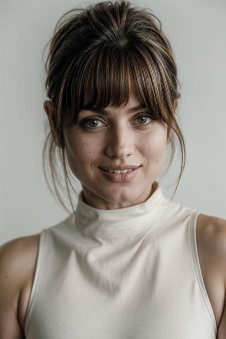 portrait photograph, woman wearing a white sleeveless turtleneck, sweet smile, (plain white background:1.3), symmetrical angle, studio lighting, (high detailed skin:1.1)
<lora:0more_details:1> <lora:ana_de_armas_joi_lora_v01:0.8> adajoi