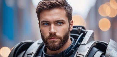 Portrait photo of muscular bearded guy in a worn mech suit, ((light bokeh)), intricate, (steel metal [rust]), elegant, sharp focus, photo by greg rutkowski, soft lighting, vibrant colors, (masterpiece), ((streets)), (detailed face:1.2), (glowing blue eyes:1.1)
<lora:JuggerCineXL2:1.0>