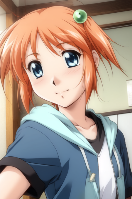 Sagara Ruruka, blue eyes, orange hair, short hair, short, hair bobbles