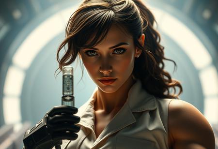 Ada, a female scientist who, in a moment of desperation, injects herself with an experimental serum she had been working on. The serum has a transformative effect, causing her body to grow stronger and more muscular at an alarming rate. Ada's muscles swell and her physical power increases dramatically, transforming her into a towering, seven-foot-tall figure with unparalleled strength.