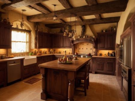 <lyco:witch house_v2.0:1> witch house, kitchen, sharp, amazing, bokeh, canon dslr, realistic, full room view