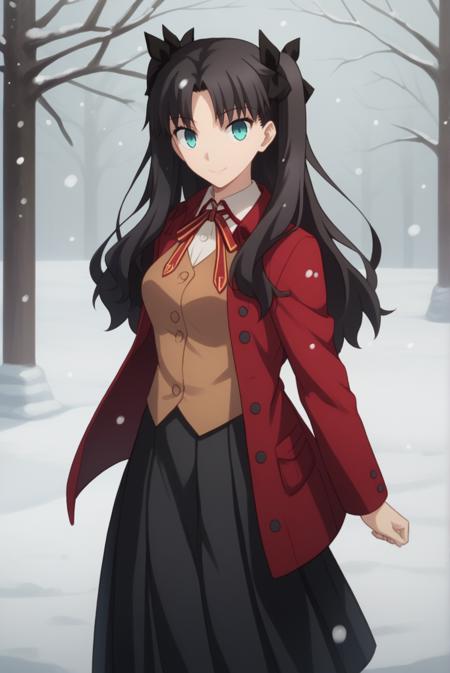 <lora:TohsakaRin-v1-07:0.7>, ChopioTohsakaRin, black hair, long hair, two side up, parted bangs, hair ribbon, aqua eyes, looking at viewer, (thick thighs:0.7), medium breasts, outfit_1, red coat, buttons, collared shirt, neck ribbon, brown vest, black skirt, long skirt, pleated skirt, black pantyhose, outfit_1, white shirt, collared shirt, neck ribbon, brown vest, black skirt, pleated skirt, long skirt, black pantyhose, outfit_2, red sweater, turtleneck, cross, long sleeves, black skirt, pleated skirt, zettai ryouiki, black thighhighs, hair down, messy hair, outfit_3, nightgown, ruffles, outfit_4, white blouse, spaghetti straps, midriff, black skirt, pleated skirt, black thighhighs, zettai ryouiki,