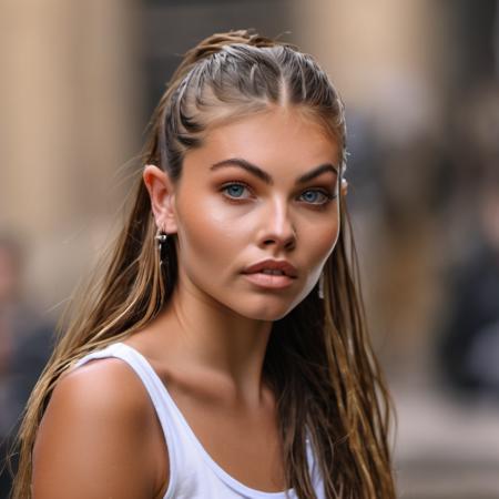 <lora:thylane_blondeau_xl_lora :1>  thylane blondeau A half body Portrait of a beautiful  woman, focus on eyes, sexy stare, dress as a roman goddess, eye level